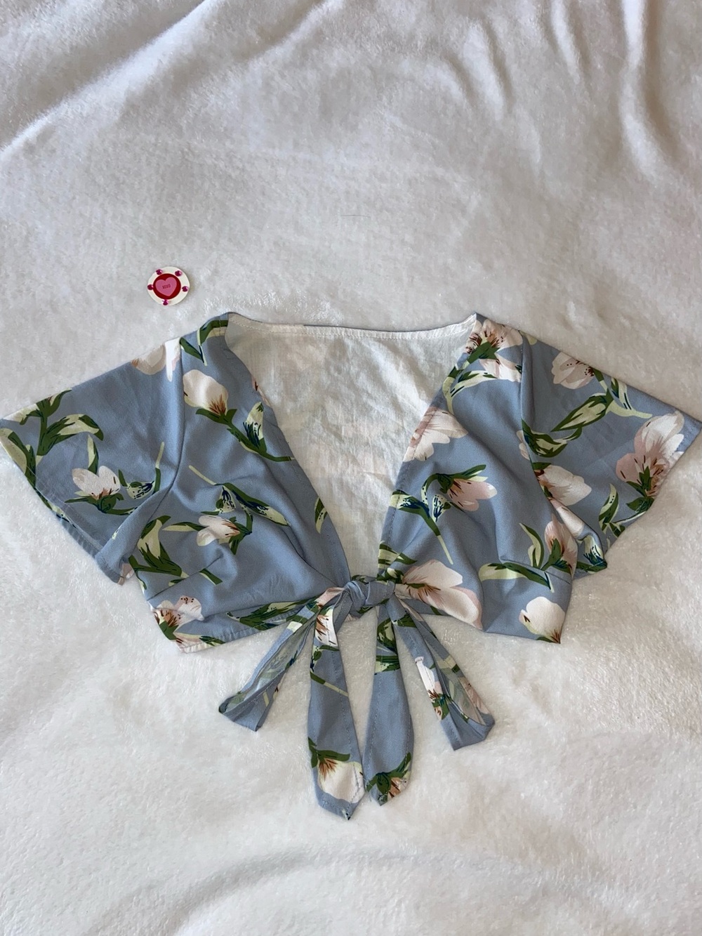 Blue Floral Tie-Front Crop Top / Shorts Set